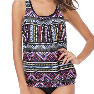 Yonique Ladies Tribal Blouson Tankini Swimsuits M NWT